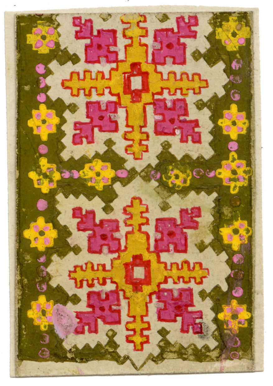 Anon., Antique French Textile Design: Miniature Aztec Jacquard – 1880s gouache painting