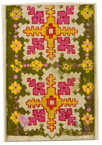 Anon., Antique French Textile Design: Miniature Aztec Jacquard – 1880s gouache painting