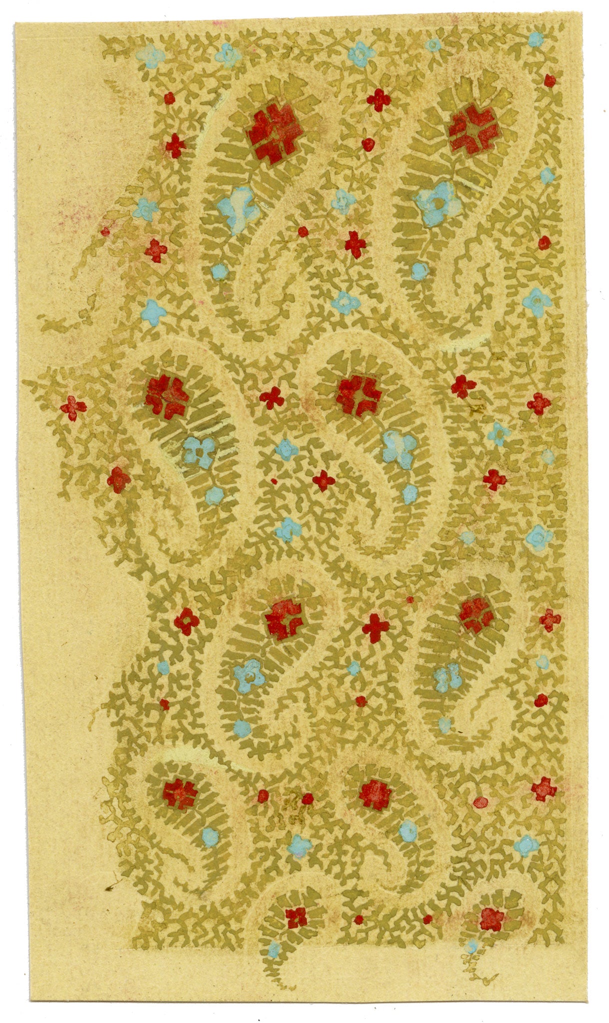 Anon., Antique French Textile Design: Miniature Indian Paisley – 1880s gouache painting