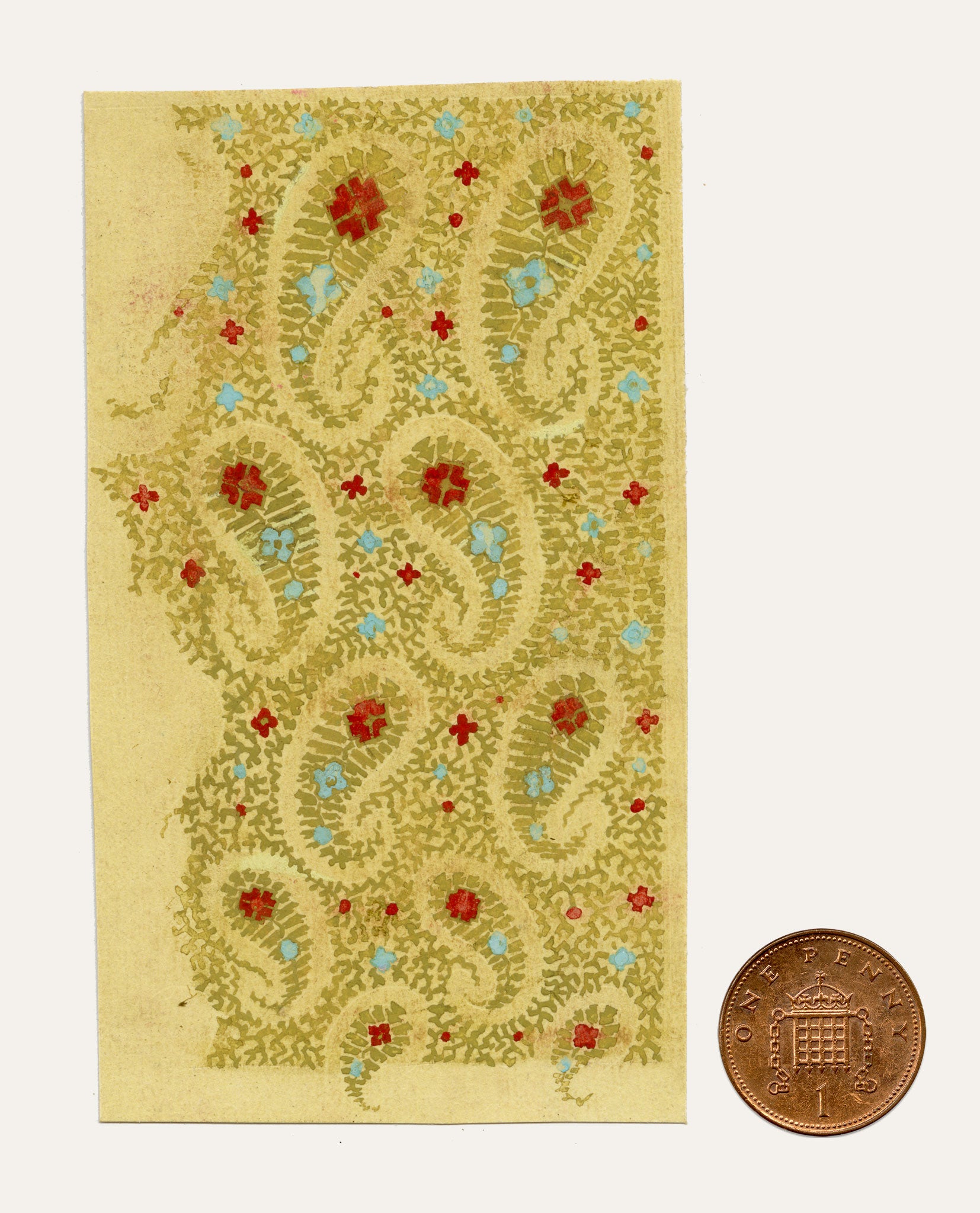 Anon., Antique French Textile Design: Miniature Indian Paisley – 1880s gouache painting
