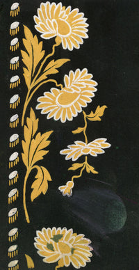 Anon., Antique French Textile Design: Miniature Chrysanthemum on Black – 1880s gouache painting