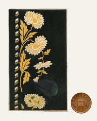 Anon., Antique French Textile Design: Miniature Chrysanthemum on Black – 1880s gouache painting