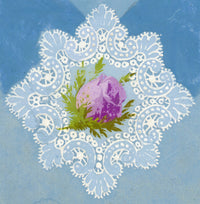 Anon., Antique French Textile Design: Miniature Rose Chantilly Lace – 1880s gouache painting