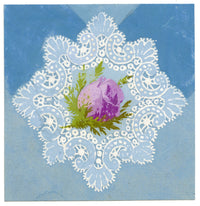 Anon., Antique French Textile Design: Miniature Rose Chantilly Lace – 1880s gouache painting