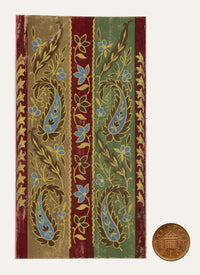 Anon., Antique French Textile Design: Indian Mughal Paisley Stripe – 1880s gouache painting