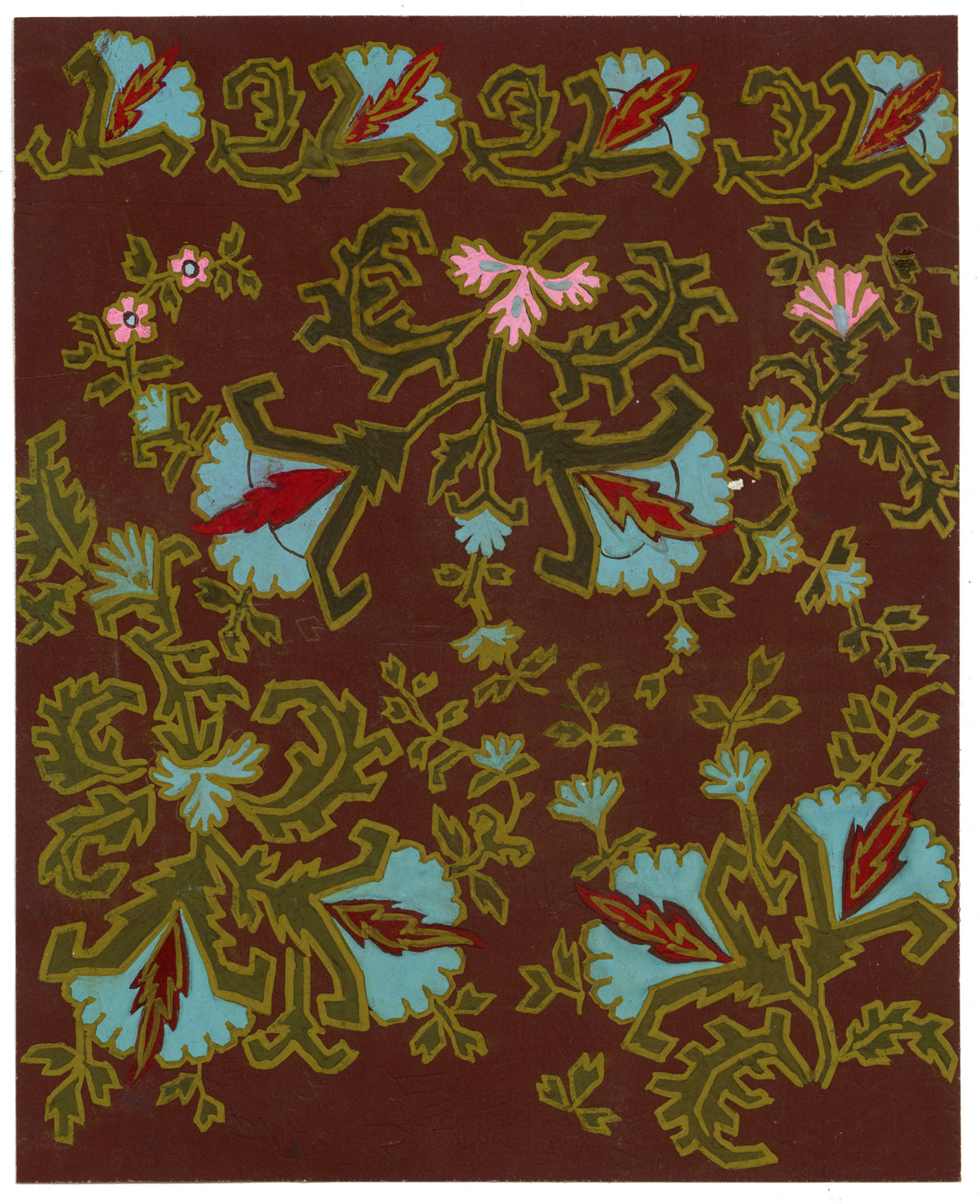 Anon., Antique French Textile Design: Indian Floral Jacquard – 1880s gouache painting