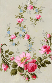 Anon., Antique French Textile Design: Pink Rose Floral – 1880s gouache painting