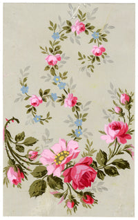 Anon., Antique French Textile Design: Pink Rose Floral – 1880s gouache painting