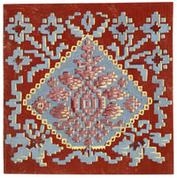 Anon., Antique French Textile Design: Aztec Jacquard on Red – 1880s gouache painting