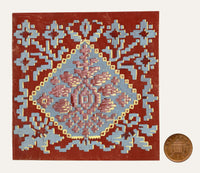 Anon., Antique French Textile Design: Aztec Jacquard on Red – 1880s gouache painting