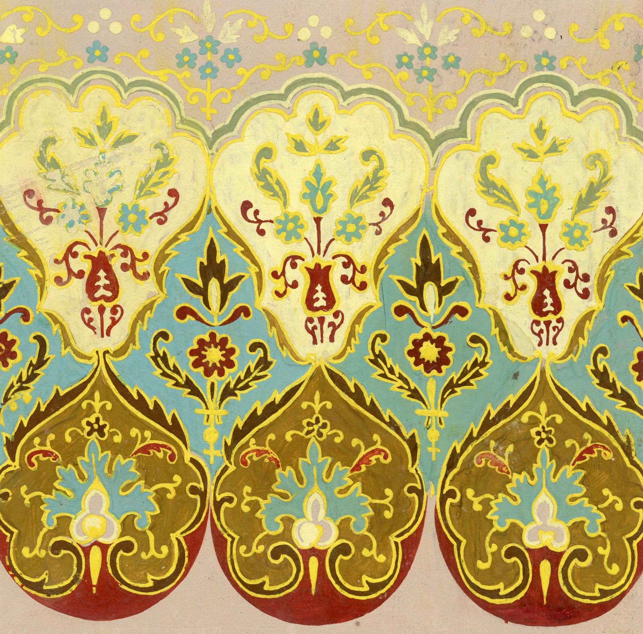 Anon., Antique French Textile Design: Indian Mughal Arabesque – 1880s gouache painting