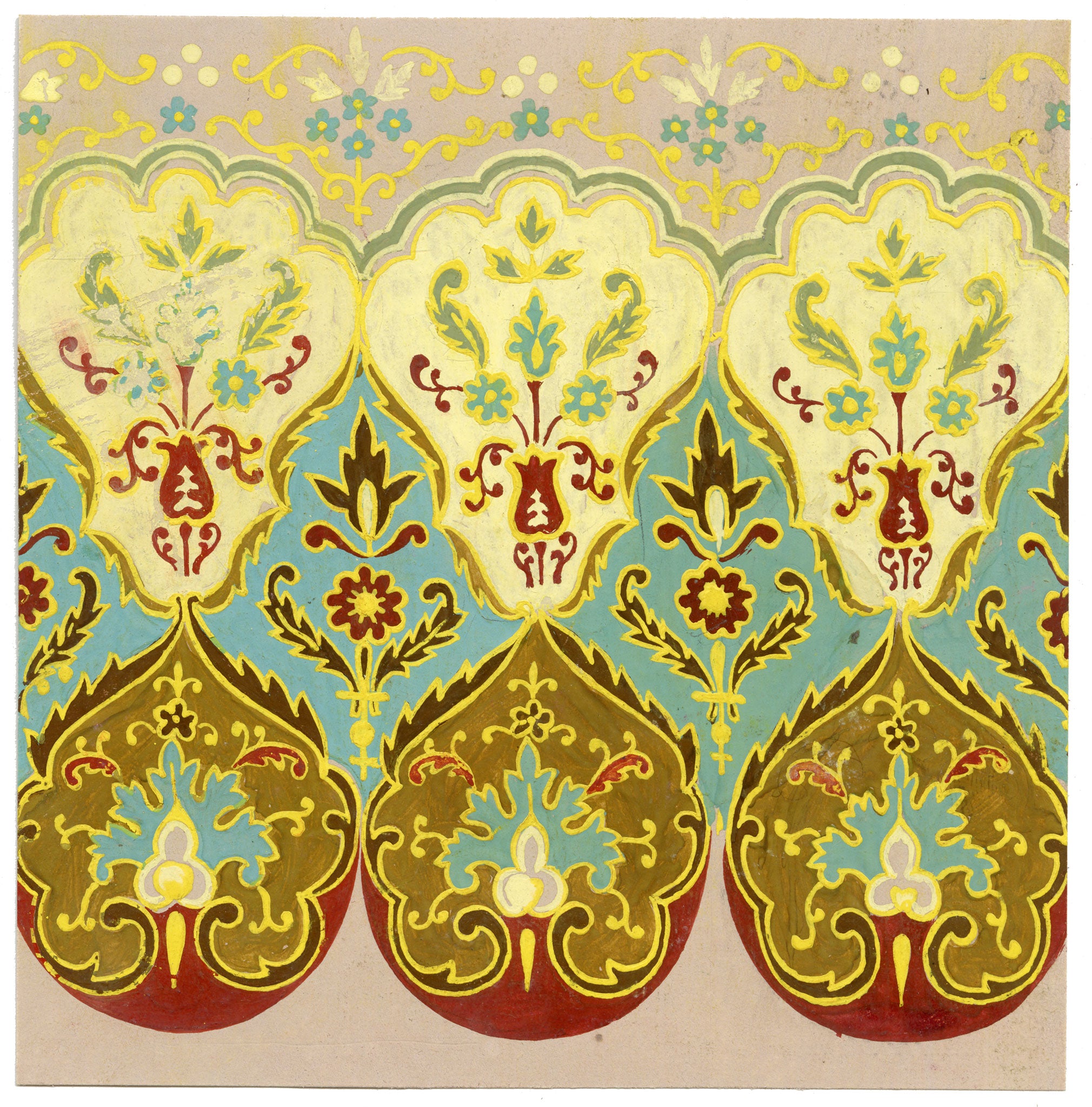 Anon., Antique French Textile Design: Indian Mughal Arabesque – 1880s gouache painting