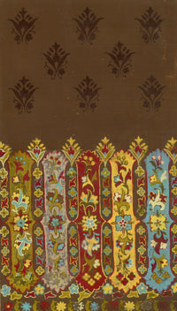 Anon., Antique French Textile Design: Indian Floral on Brown – 1880s gouache painting