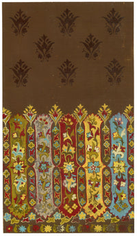 Anon., Antique French Textile Design: Indian Floral on Brown – 1880s gouache painting