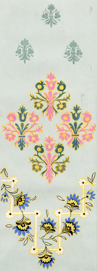 Anon., Antique French Textile Design: Pastel Pomegranate Fleur-de-lis – 1880s gouache painting