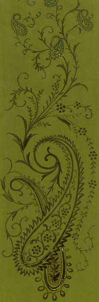 Anon., Antique French Textile Design: Floral Paisley Arabesque on Green – 1880s gouache painting