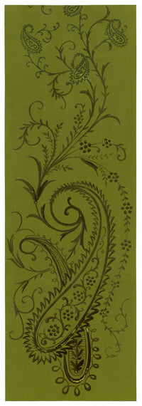 Anon., Antique French Textile Design: Floral Paisley Arabesque on Green – 1880s gouache painting