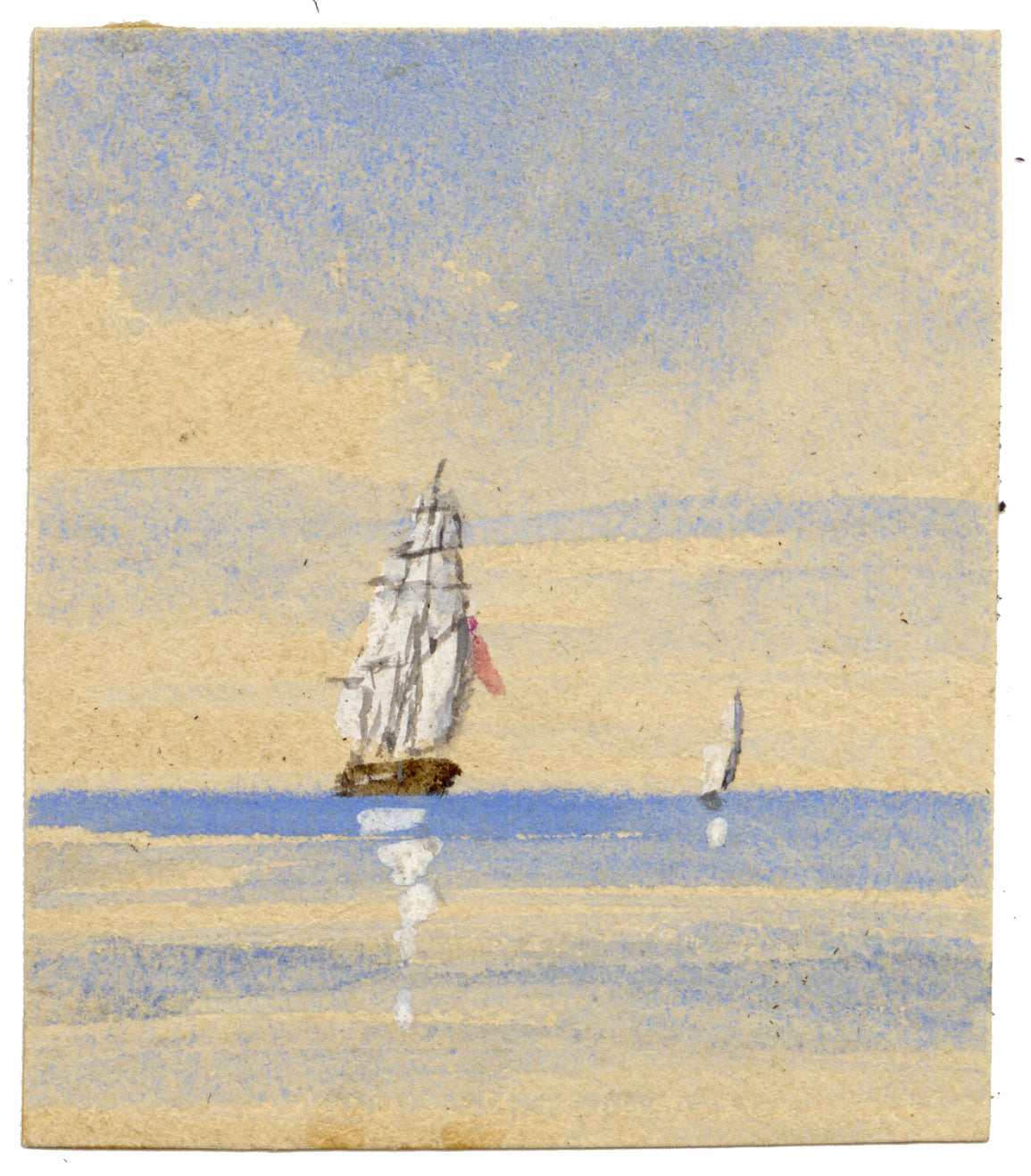 Edward Woodville Ricketts, Sailing Brig Ship on Calm Seas in Miniature – Early 19th-century watercolour painting