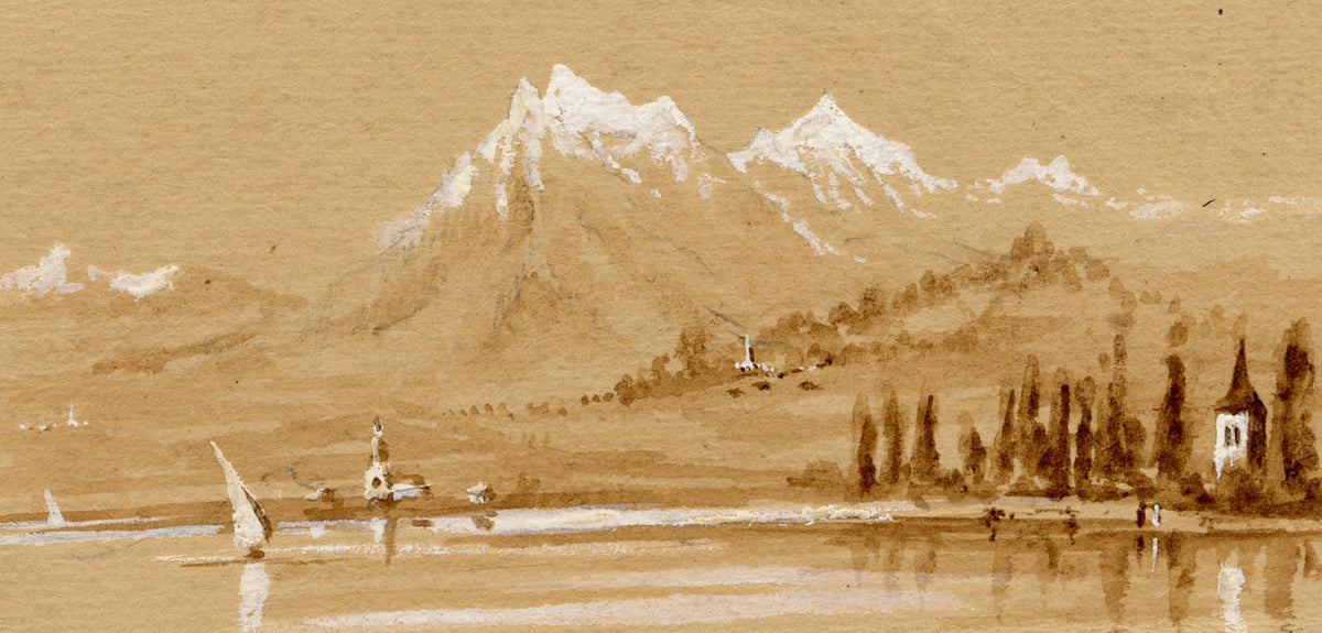 Edward Woodville Ricketts, Alpine Lake Landscape in Miniature – Early 19th-century watercolour painting
