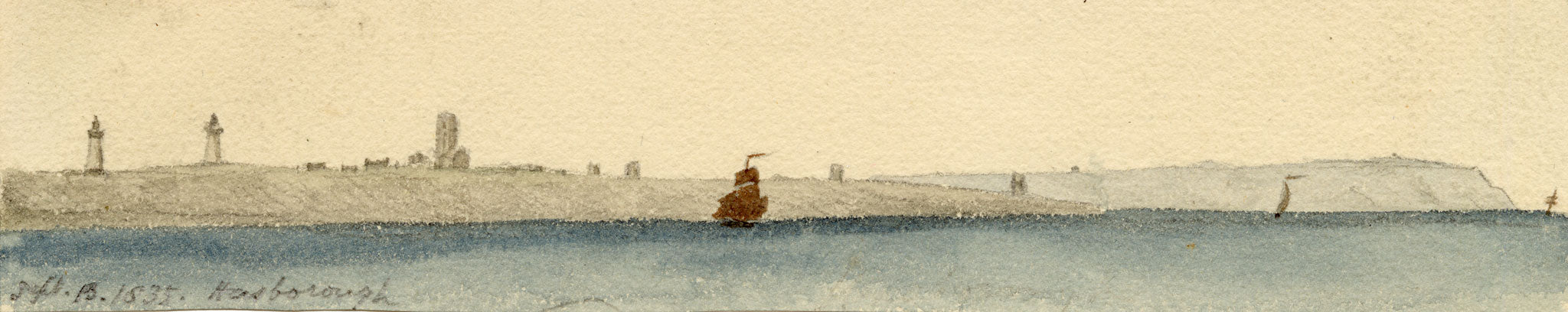 Edward Woodville Ricketts, Happisburgh (Hasborough) Coastline, Norfolk – 1835 watercolour painting