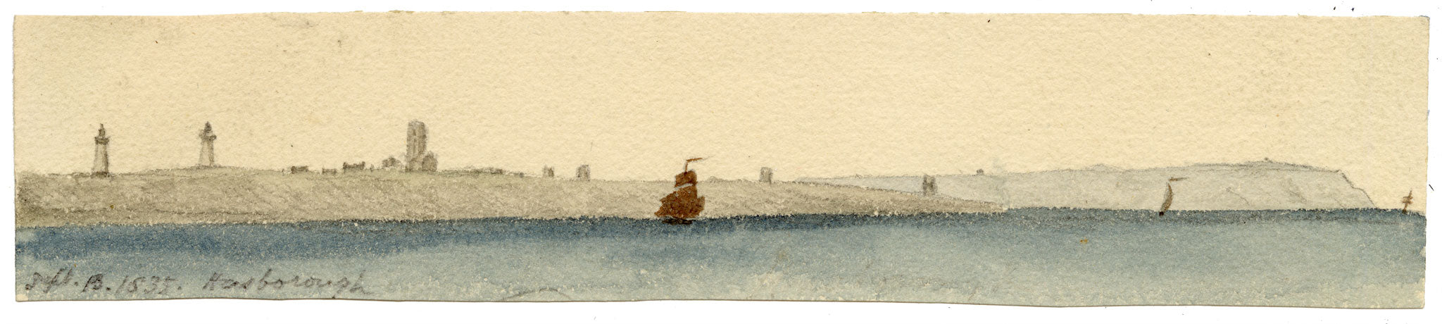 Edward Woodville Ricketts, Happisburgh (Hasborough) Coastline, Norfolk – 1835 watercolour painting