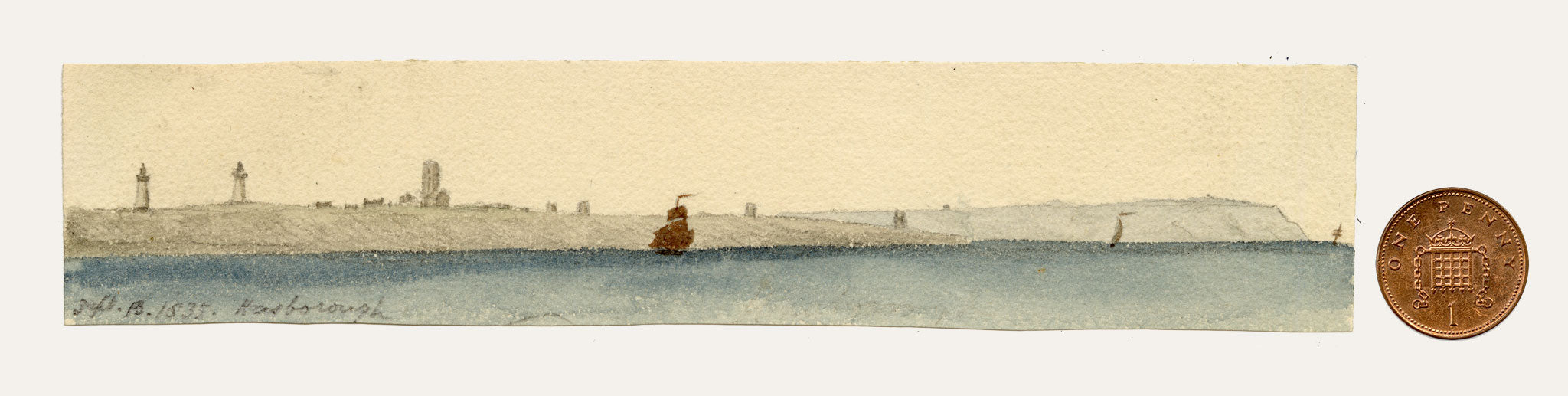 Edward Woodville Ricketts, Happisburgh (Hasborough) Coastline, Norfolk – 1835 watercolour painting