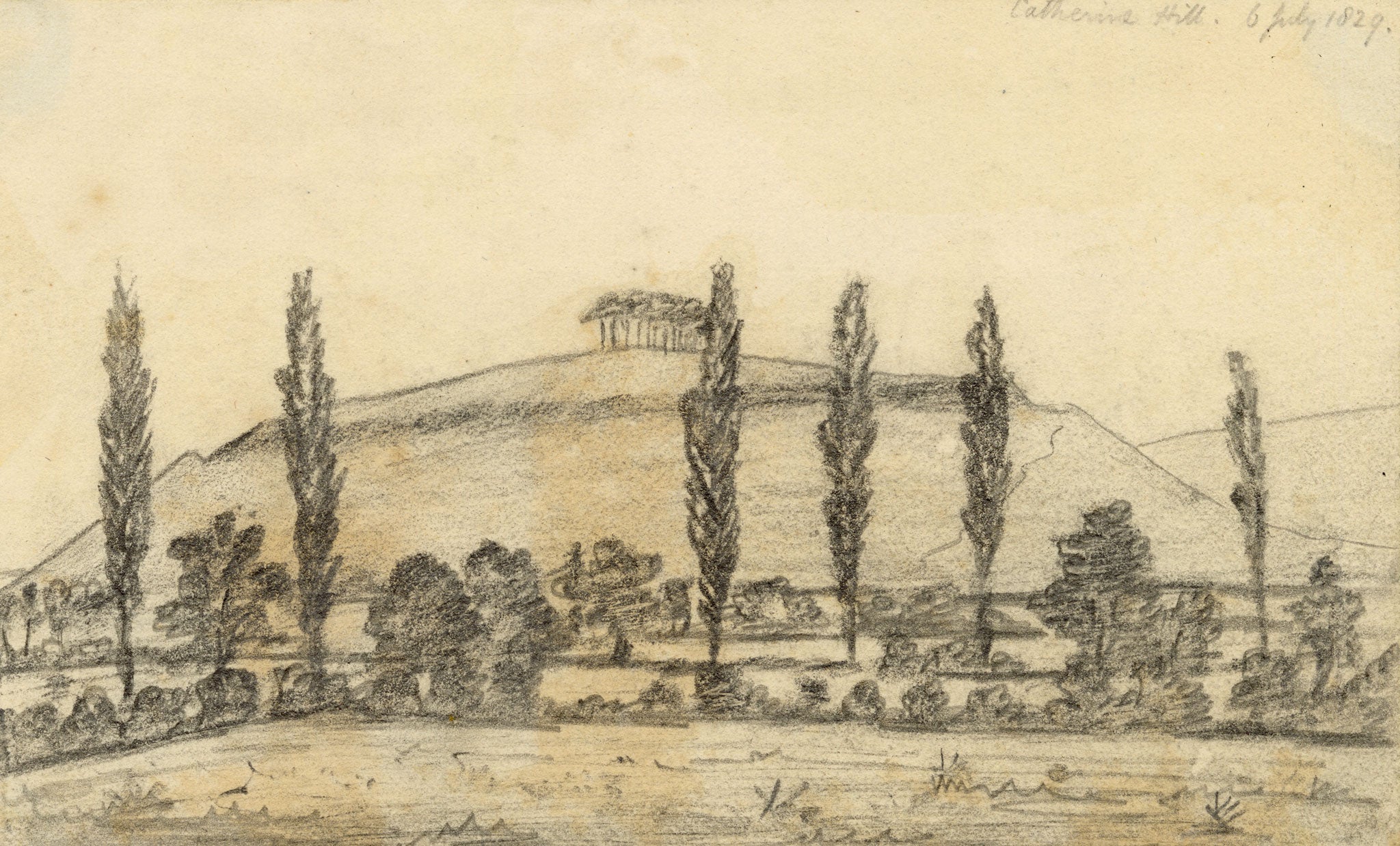 Edward Woodville Ricketts, St Catherine's Hill, Hampshire – 1829 graphite drawing