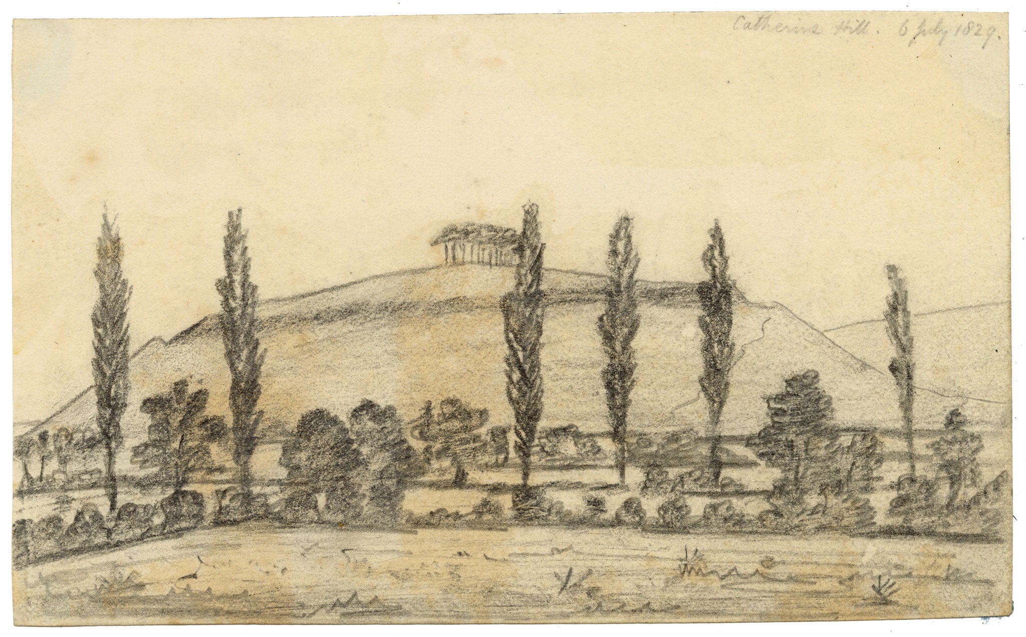 Edward Woodville Ricketts, St Catherine's Hill, Hampshire – 1829 graphite drawing