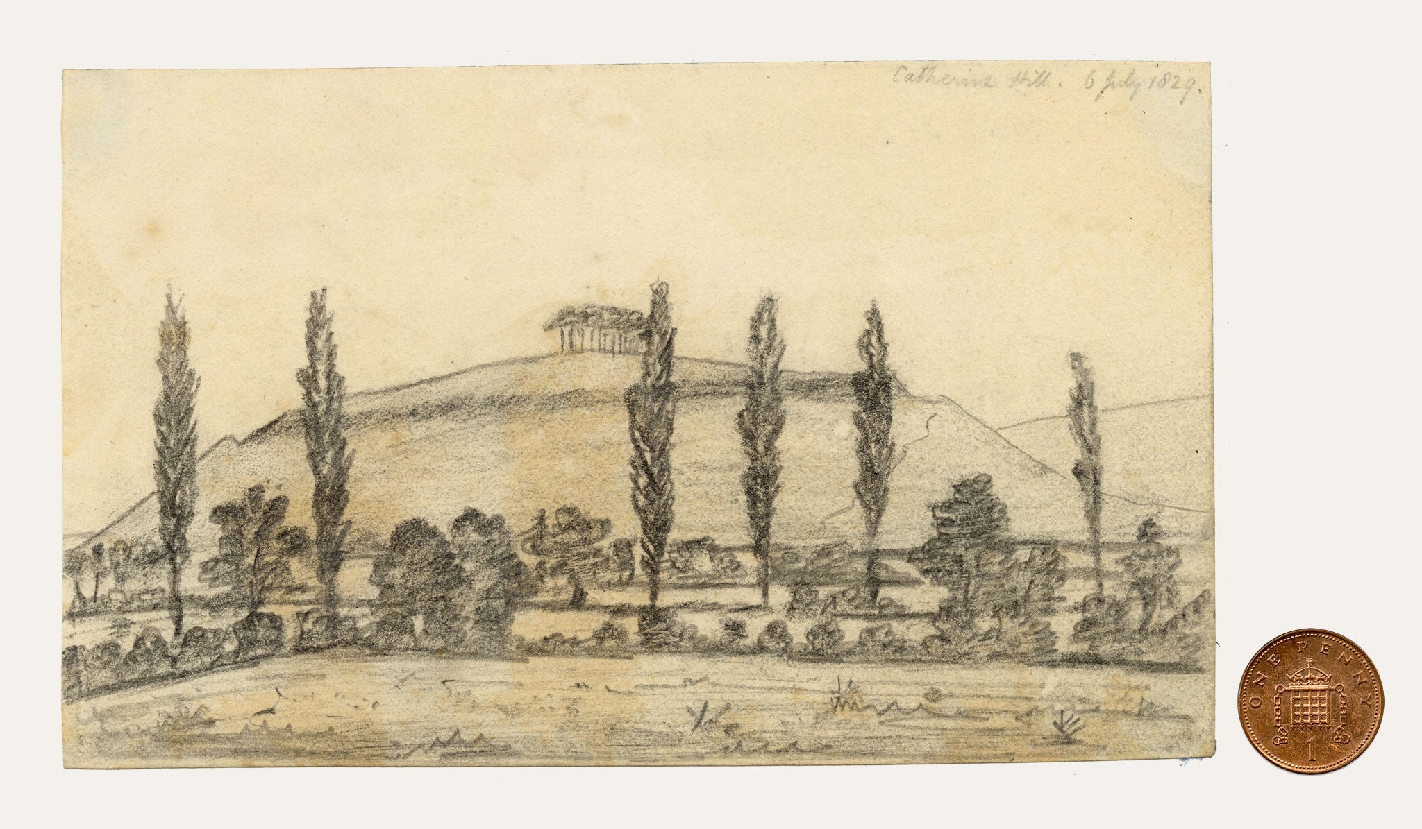 Edward Woodville Ricketts, St Catherine's Hill, Hampshire – 1829 graphite drawing