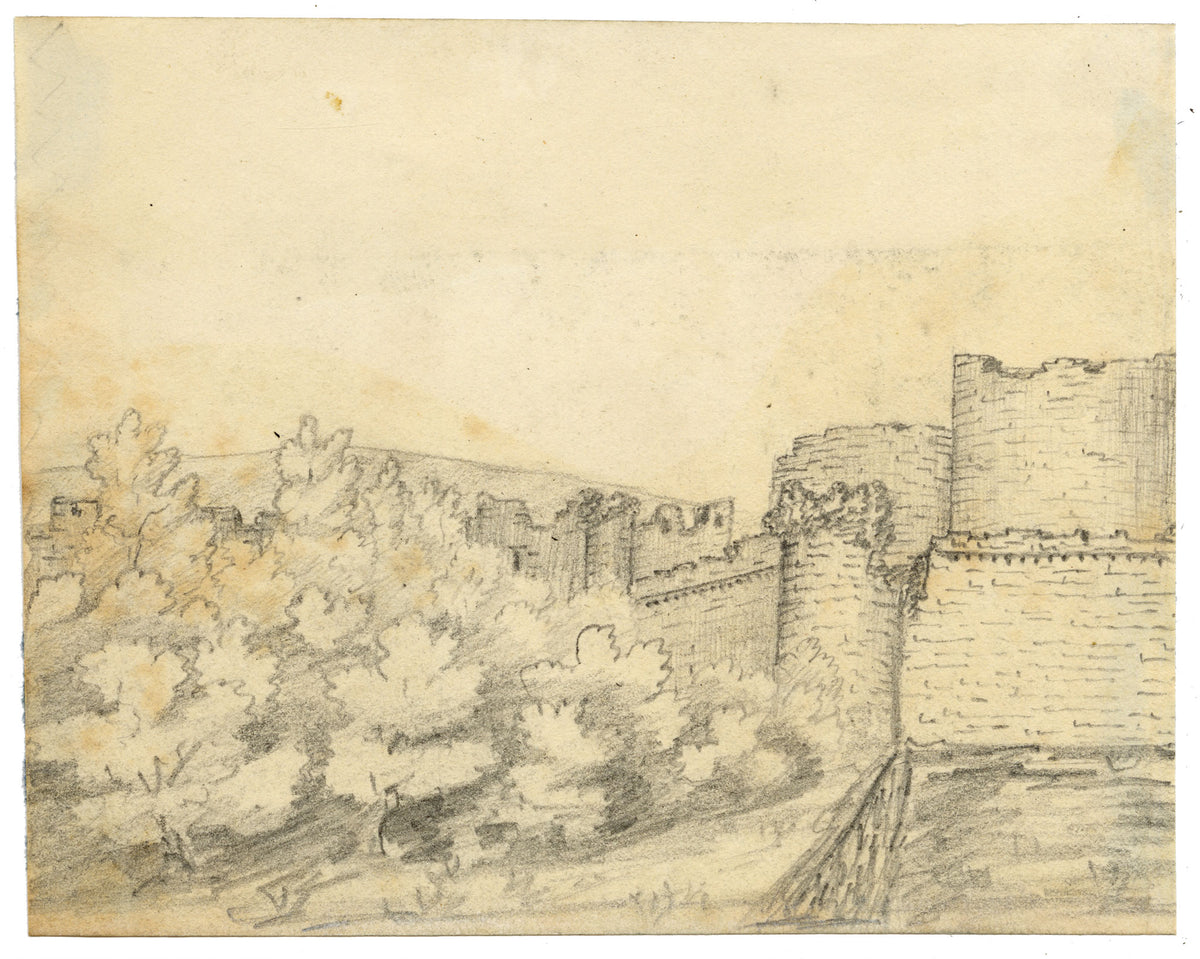 Edward Woodville Ricketts, Beaumaris Castle, Anglesey, Wales – c.1830 graphite drawing