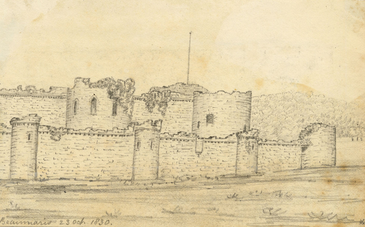 Edward Woodville Ricketts, Beaumaris Castle on Anglesey, Wales – 1830 graphite drawing