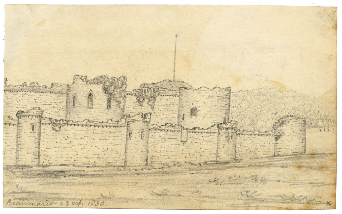 Edward Woodville Ricketts, Beaumaris Castle on Anglesey, Wales – 1830 graphite drawing