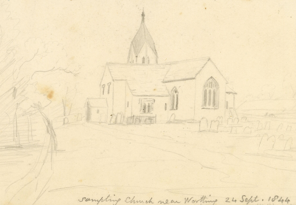 Edward Woodville Ricketts, Sompting Church St Mary's, West Sussex – 1844 graphite drawing