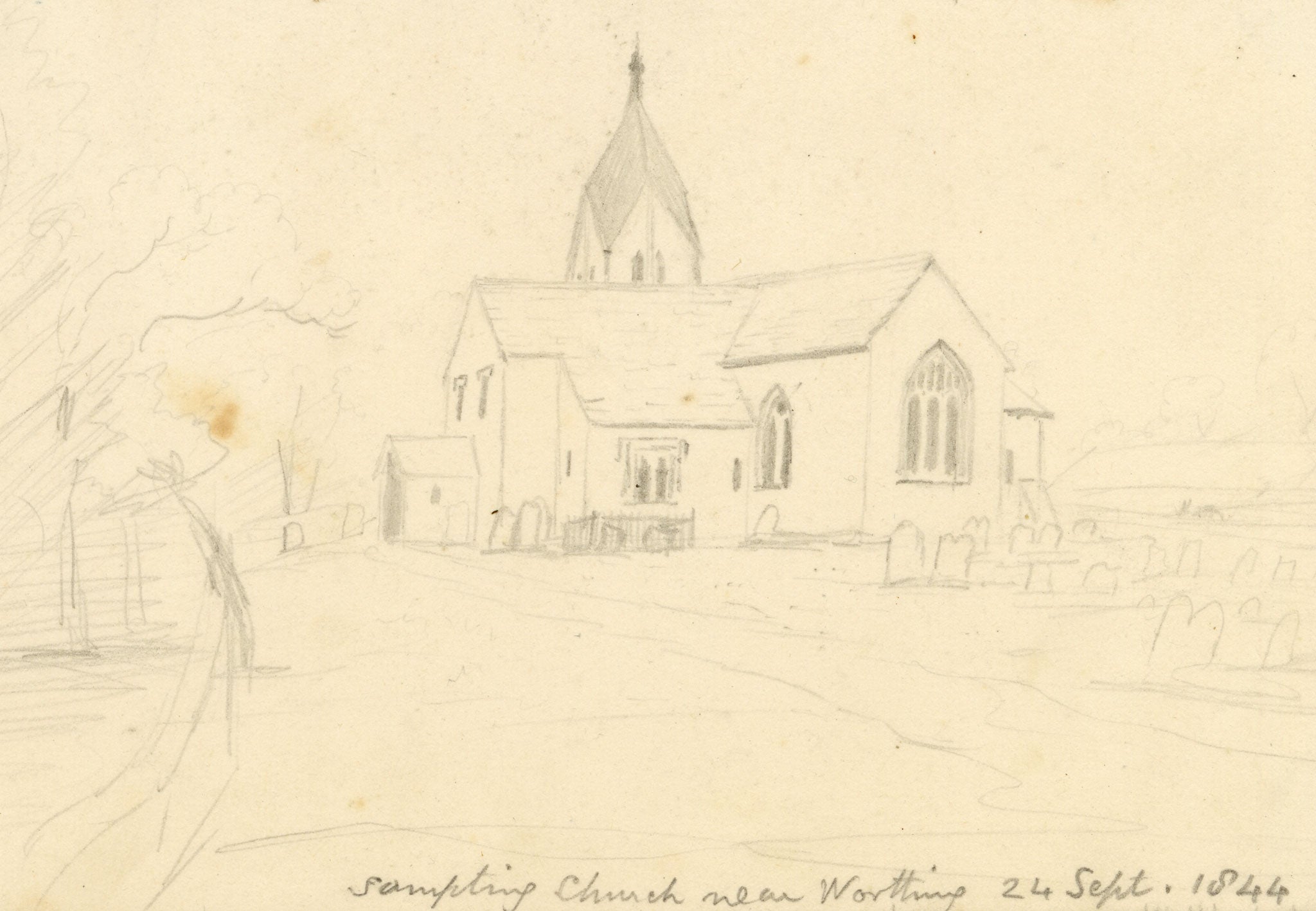 Edward Woodville Ricketts, Sompting Church St Mary's, West Sussex – 1844 graphite drawing