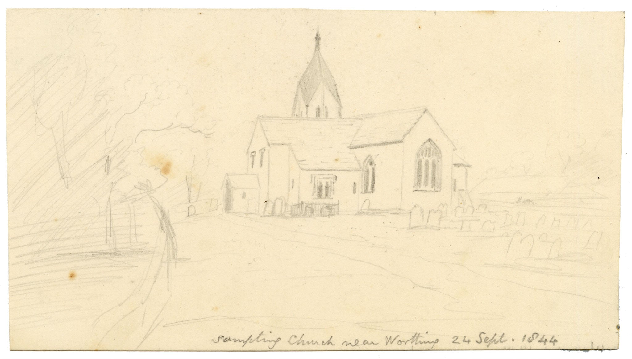 Edward Woodville Ricketts, Sompting Church St Mary's, West Sussex – 1844 graphite drawing