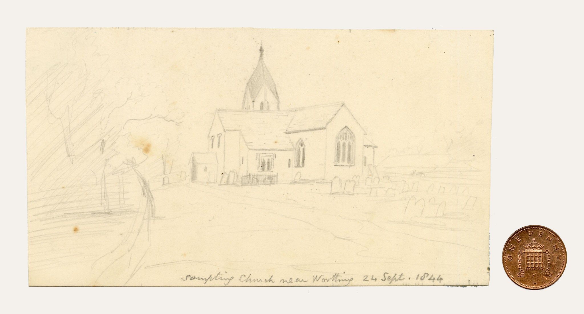 Edward Woodville Ricketts, Sompting Church St Mary's, West Sussex – 1844 graphite drawing