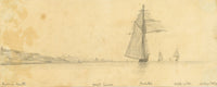 Edward Woodville Ricketts, Isle of Wight Coast, Norris Castle & Sailing Ships Galatea & Waterwitch – 1834 graphite drawing