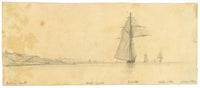 Edward Woodville Ricketts, Isle of Wight Coast, Norris Castle & Sailing Ships Galatea & Waterwitch – 1834 graphite drawing
