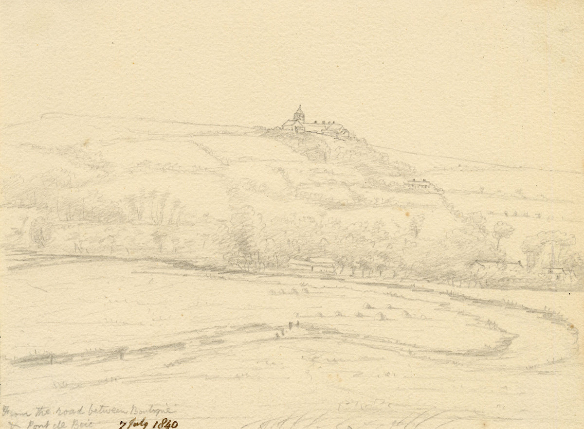 Edward Woodville Ricketts, View from Road between Boulogne & Pont-de-Briques, France – 1840 graphite drawing
