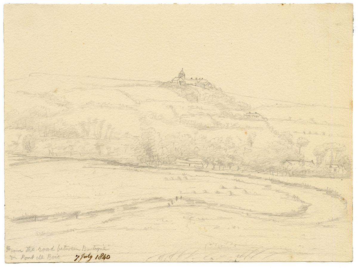 Edward Woodville Ricketts, View from Road between Boulogne & Pont-de-Briques, France – 1840 graphite drawing