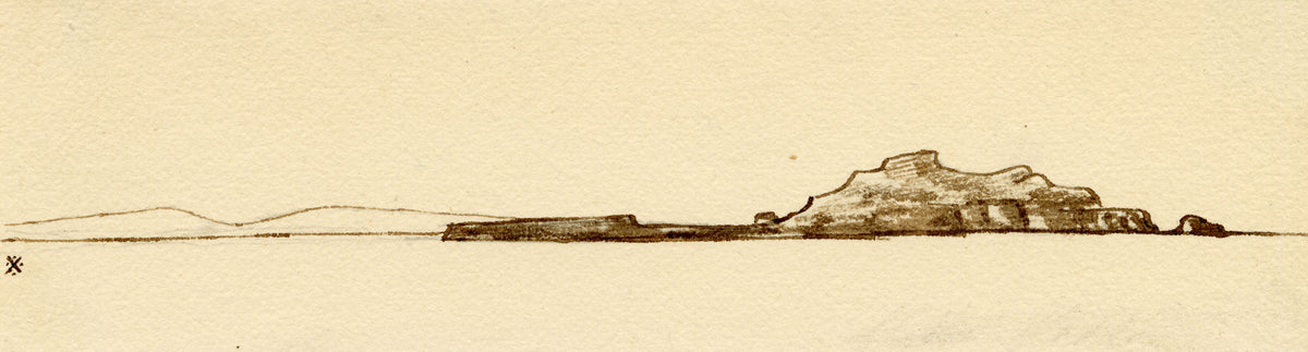Edward Woodville Ricketts, Dutchman's Cap (Bac Mòr) & Iona, Hebrides, Scotland – 1836 pen & ink drawing