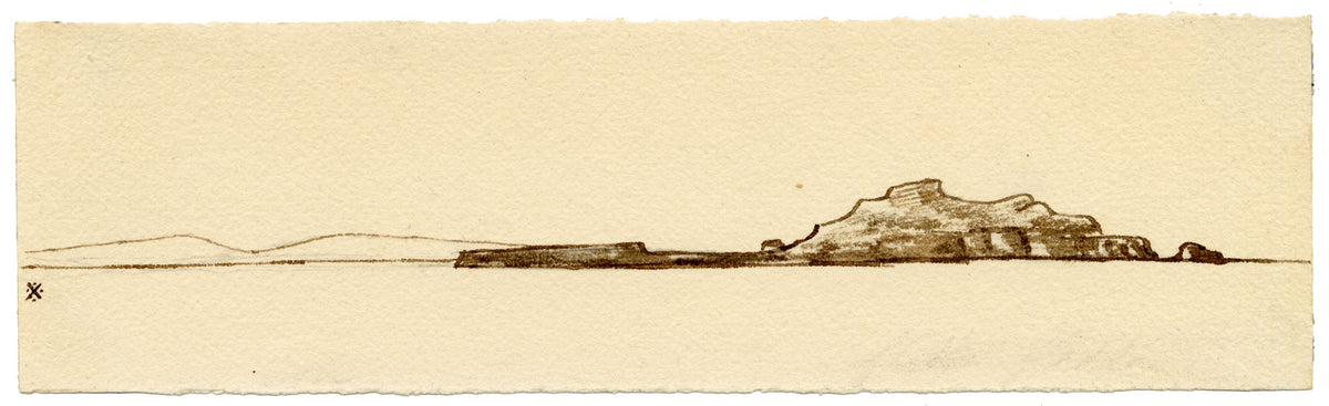 Edward Woodville Ricketts, Dutchman's Cap (Bac Mòr) & Iona, Hebrides, Scotland – 1836 pen & ink drawing
