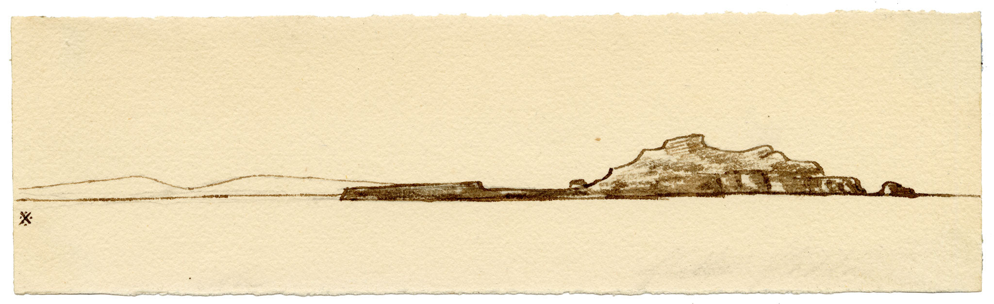 Edward Woodville Ricketts, Dutchman's Cap (Bac Mòr) & Iona, Hebrides, Scotland – 1836 pen & ink drawing