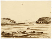 Edward Woodville Ricketts, Ailsa Craig from Ballantrae, South Ayrshire, Scotland – 1836 pen & ink drawing