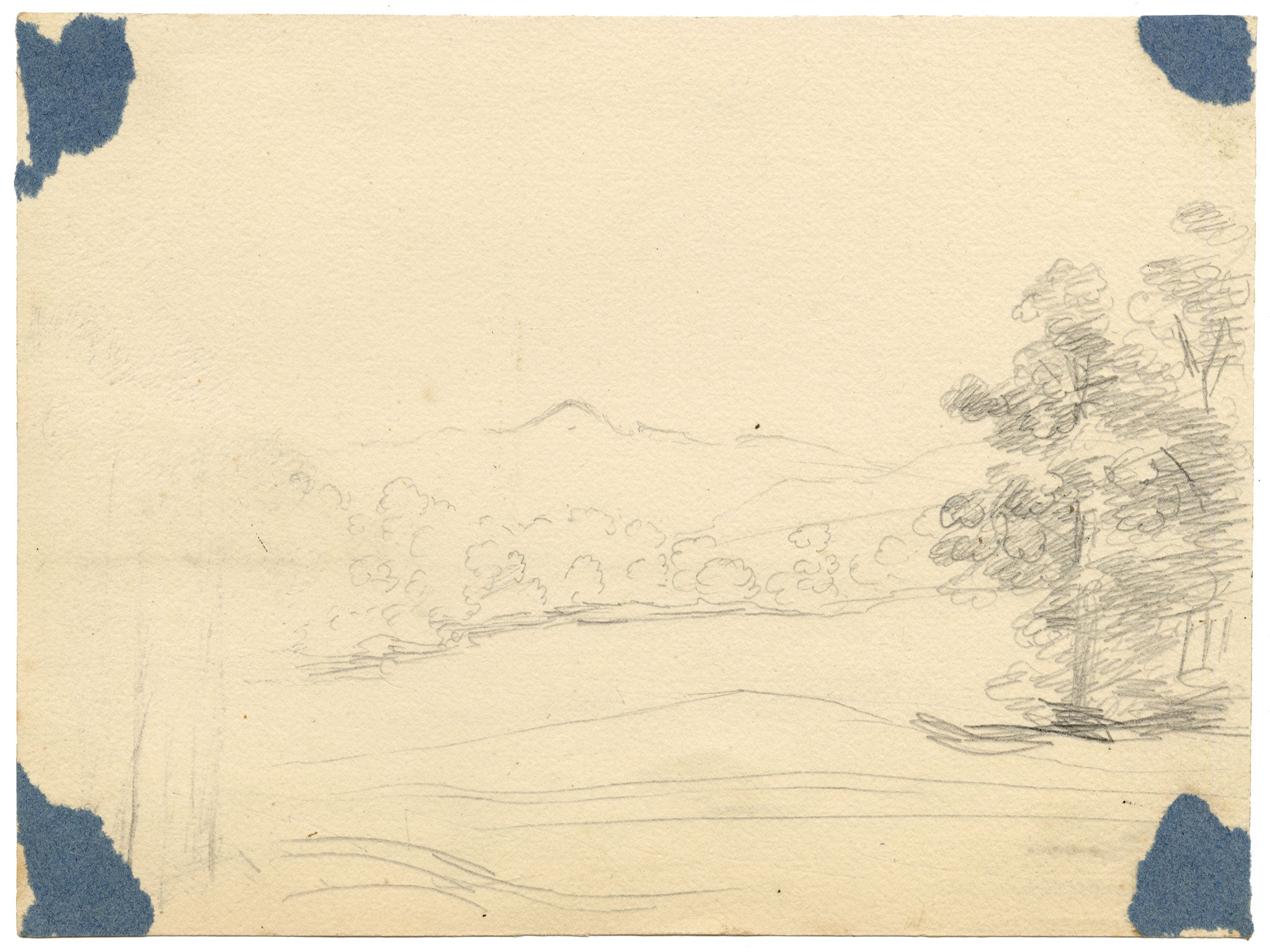 Edward Woodville Ricketts, Ailsa Craig from Ballantrae, South Ayrshire, Scotland – 1836 pen & ink drawing