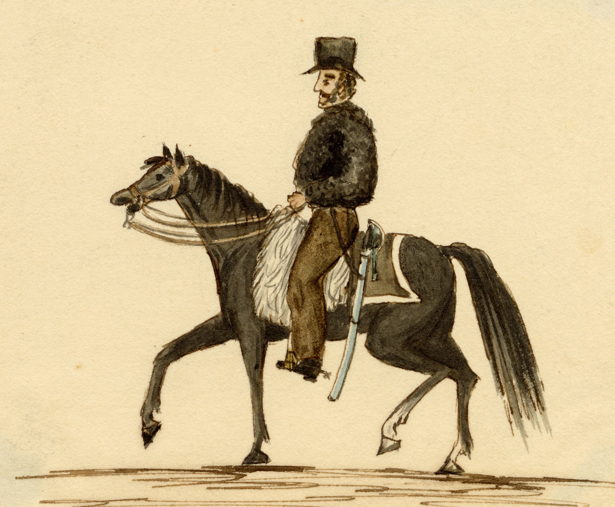 Edward Woodville Ricketts, Custom House Officer Attending a Diligence, Madrid – 1833 watercolour painting