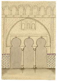 Edward Woodville Ricketts, Hall of the Ambassadors, Alcázar, Seville – 1833 pen & ink drawing
