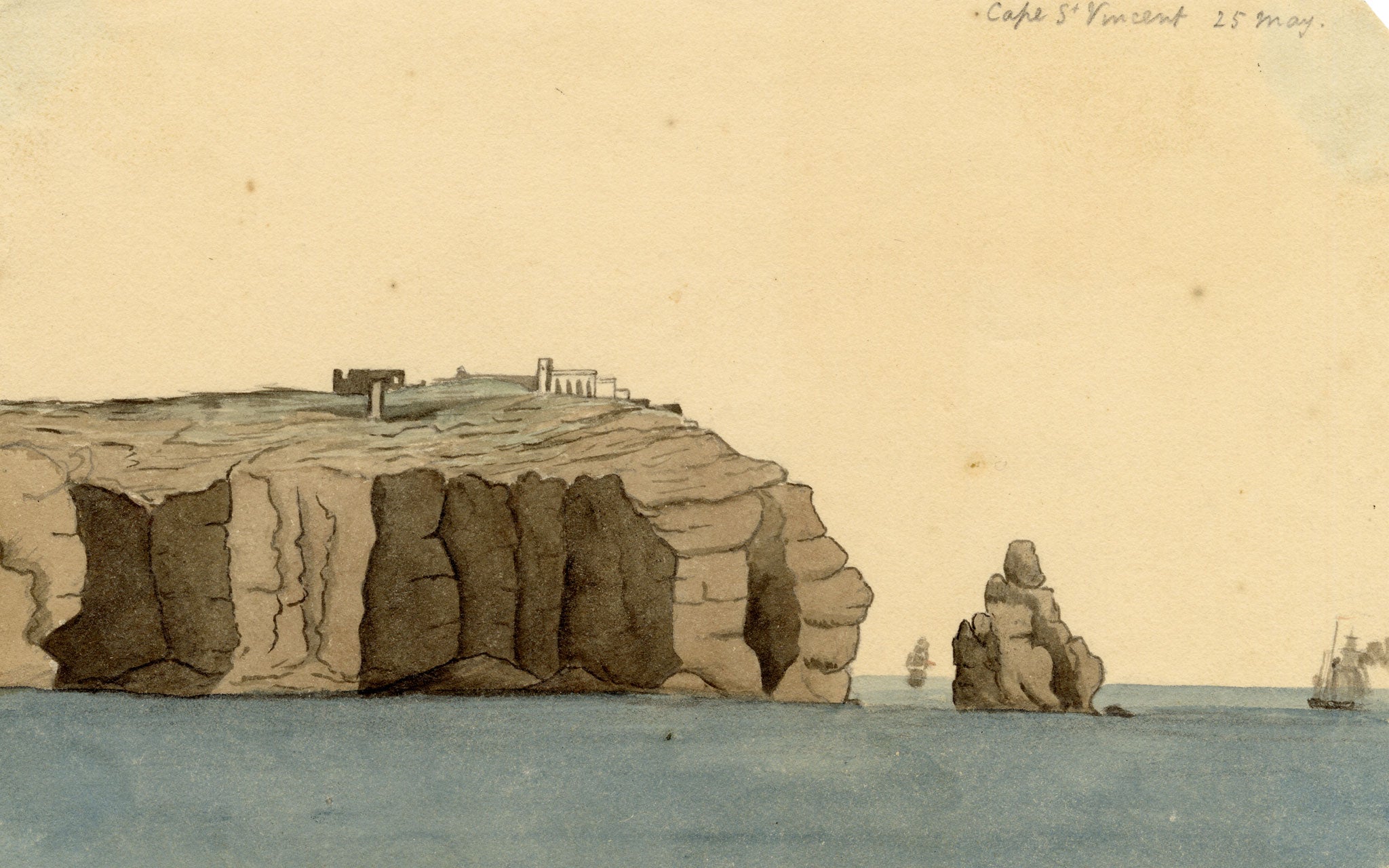 Edward Woodville Ricketts, Cape St Vincent, Algarve, Portugal – 1833 watercolour painting