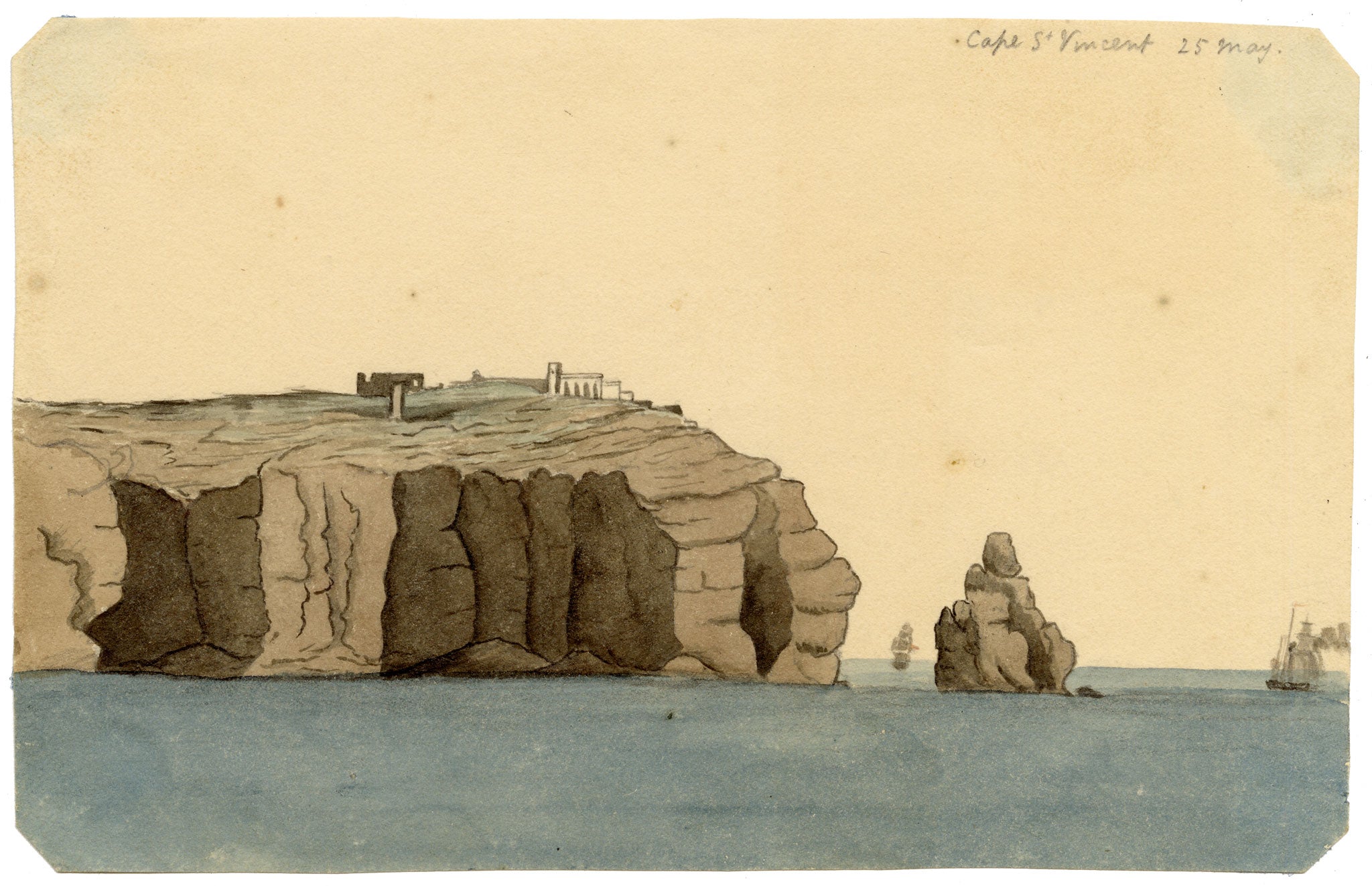 Edward Woodville Ricketts, Cape St Vincent, Algarve, Portugal – 1833 watercolour painting