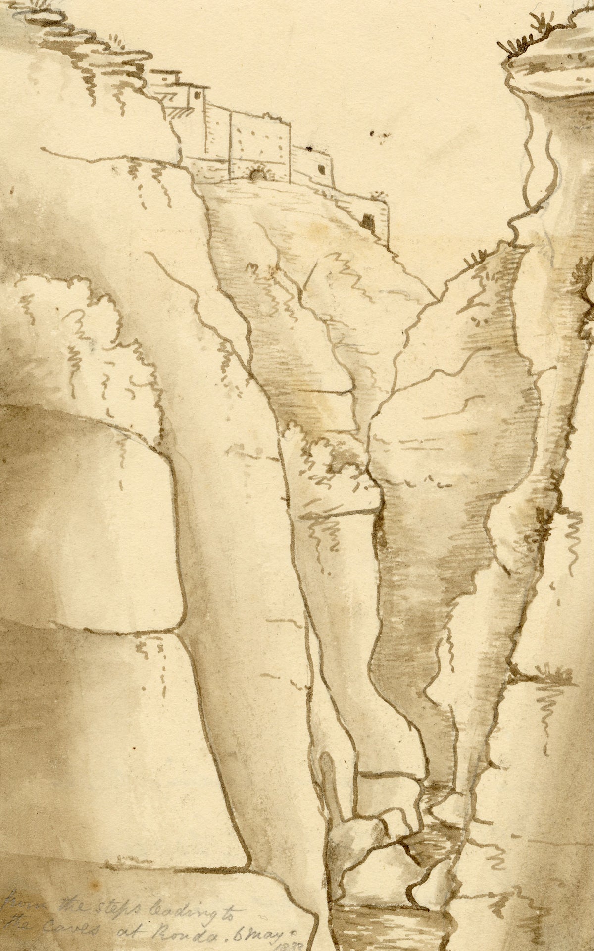 Edward Woodville Ricketts, El Tajo Gorge, Ronda, Spain – 1833 watercolour painting